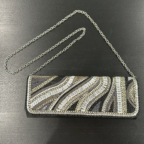 Bebe Chain Design Clutch with Strap - Picture 1 of 14